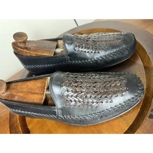 Florsheim Woven Leather Loafers 10 Eee Black Brown Slip On Braided