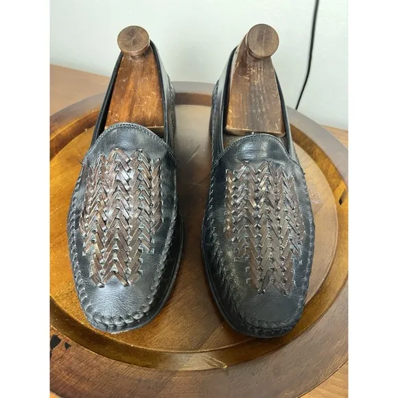 Florsheim Woven Leather Loafers 10 Eee Black Brown Slip On Braided