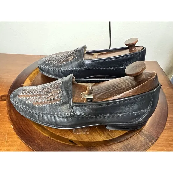 Florsheim Woven Leather Loafers 10 Eee Black Brown Slip On Braided
