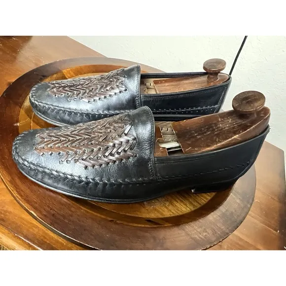 Florsheim Woven Leather Loafers 10 Eee Black Brown Slip On Braided