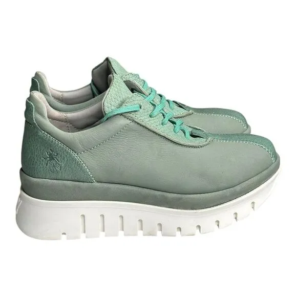 Fly London Bump Womens Green Platform Leather‎ Sneaker Size EU37 US7 M
