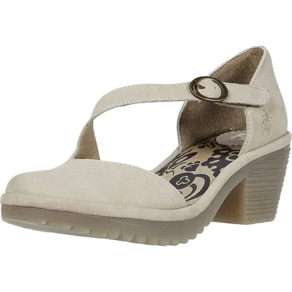 Fly London Leather Asymmetrical Strap Heeled Sandals Wako Cloud NWOB