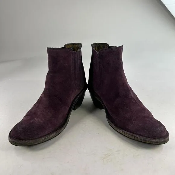 Fly London Women's Purple Suede Ankle Boots US 7 Heels Chelsea Boot Booties