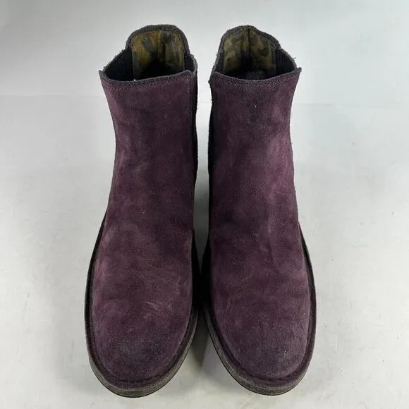 Fly London Women's Purple Suede Ankle Boots US 7 Heels Chelsea Boot Booties