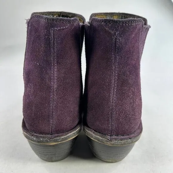 Fly London Women's Purple Suede Ankle Boots US 7 Heels Chelsea Boot Booties