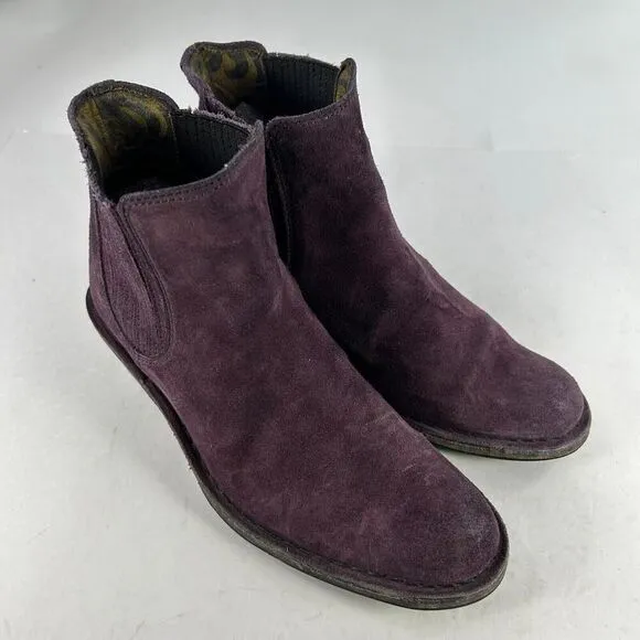 Fly London Women's Purple Suede Ankle Boots US 7 Heels Chelsea Boot Booties