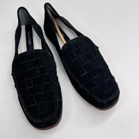 Franco Sarto Black Marah Woven Suede Leather Slip On Loafers Size 9.5