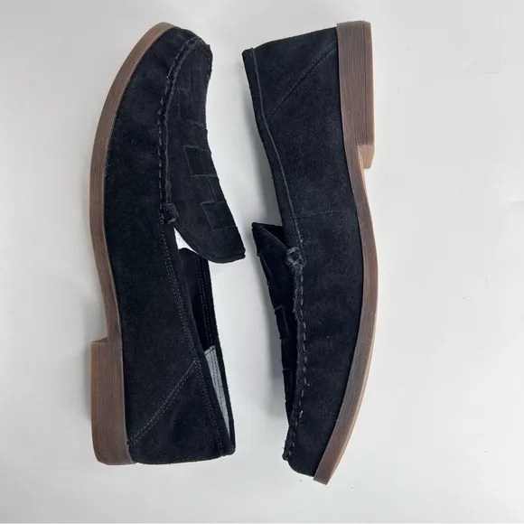 Franco Sarto Black Marah Woven Suede Leather Slip On Loafers Size 9.5