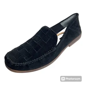 Franco Sarto Black Marah Woven Suede Leather Slip On Loafers Size 9.5
