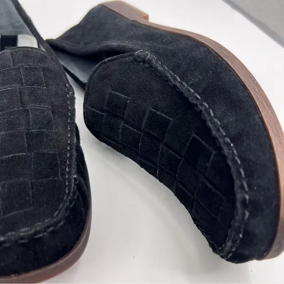 Franco Sarto Black Marah Woven Suede Leather Slip On Loafers Size 9.5