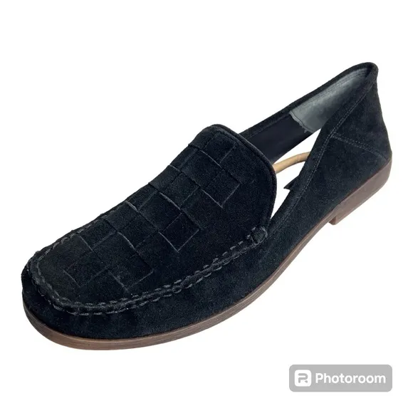 Franco Sarto Black Marah Woven Suede Leather Slip On Loafers Size 9.5