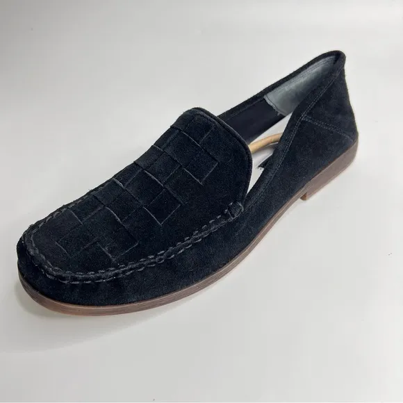 Franco Sarto Black Marah Woven Suede Leather Slip On Loafers Size 9.5