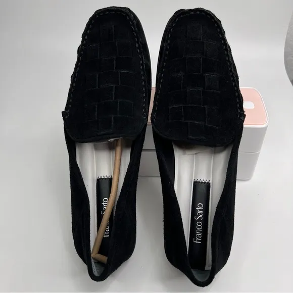 Franco Sarto Black Marah Woven Suede Leather Slip On Loafers Size 9.5