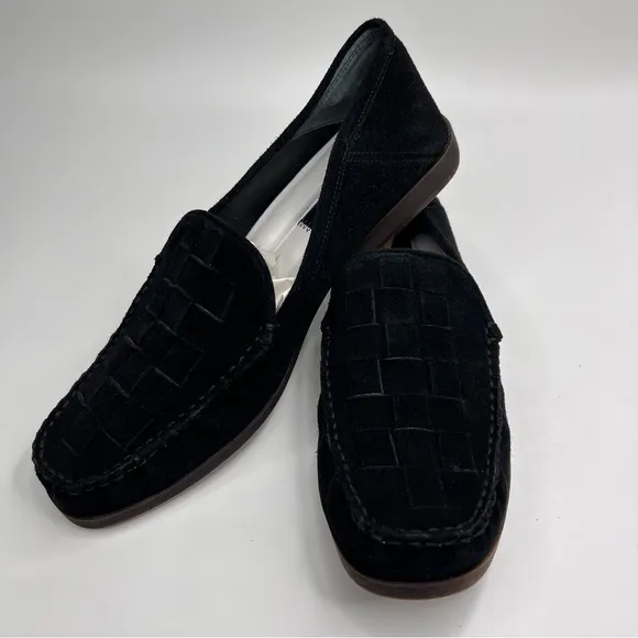 Franco Sarto Black Marah Woven Suede Leather Slip On Loafers Size 9.5