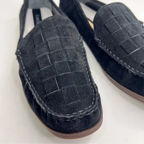 Franco Sarto Black Marah Woven Suede Leather Slip On Loafers Size 9.5