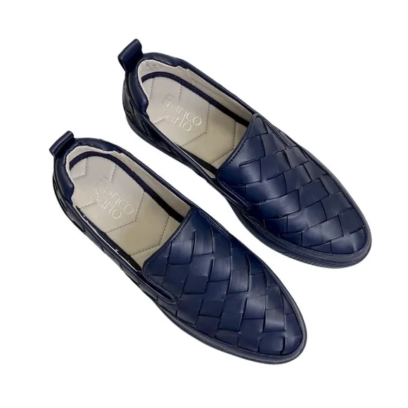Franco Sarto Blue Woven Faux Leather Slip-On Loafers 7