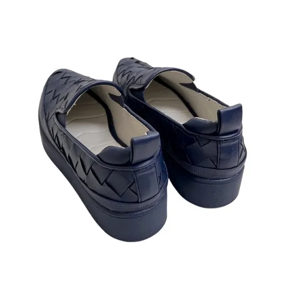 Franco Sarto Blue Woven Faux Leather Slip-On Loafers 7