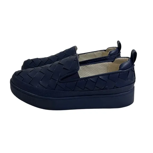 Franco Sarto Blue Woven Faux Leather Slip-On Loafers 7