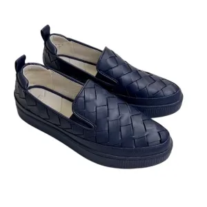 Franco Sarto Blue Woven Faux Leather Slip-On Loafers 7