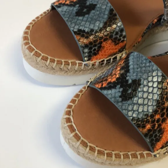 Franco Sarto Cappy snake print leather espadrille double strap sandals.