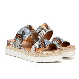 Franco Sarto Cappy snake print leather espadrille double strap sandals.