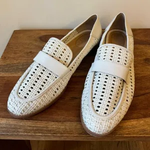 Franco Sarto Halton 2 Perforated Loafer Stone Khaki Sz 10 Woven Moccasin Driving
