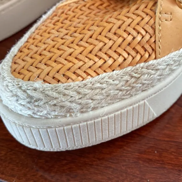 Franco Sarto Hyria Orange Woven Leather Platform Sneakers Size 7