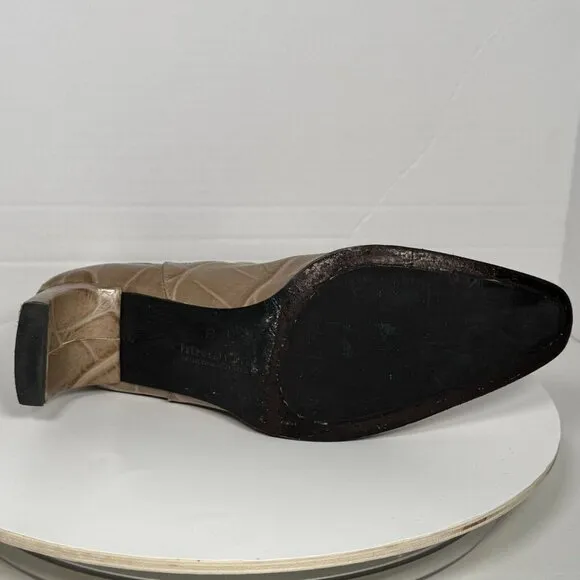Freda Salvador Chelsea Ankle Boot Bootie Beige Embossed Croc Size 10 Leather