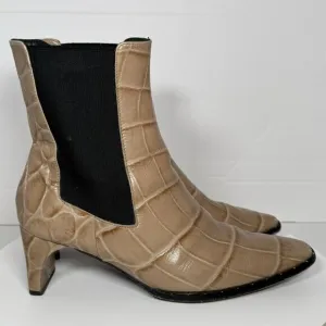 Freda Salvador Chelsea Ankle Boot Bootie Beige Embossed Croc Size 10 Leather