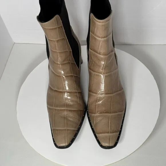 Freda Salvador Chelsea Ankle Boot Bootie Beige Embossed Croc Size 10 Leather