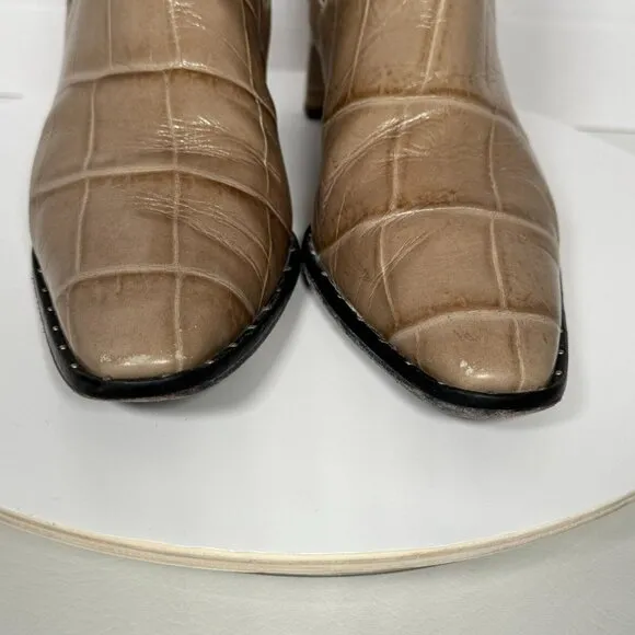 Freda Salvador Chelsea Ankle Boot Bootie Beige Embossed Croc Size 10 Leather