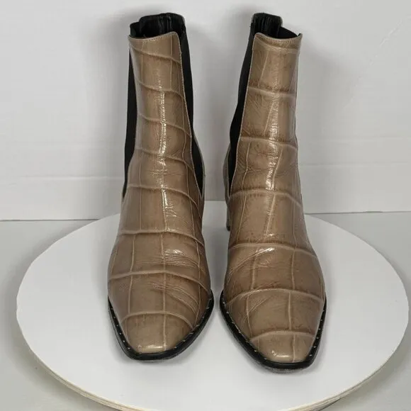 Freda Salvador Chelsea Ankle Boot Bootie Beige Embossed Croc Size 10 Leather
