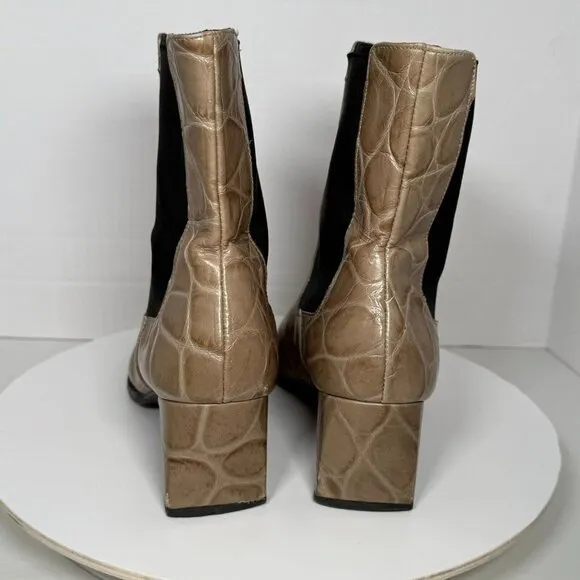 Freda Salvador Chelsea Ankle Boot Bootie Beige Embossed Croc Size 10 Leather
