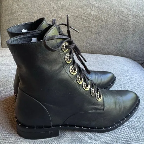 Freda Salvador Ralf Boots Combat Silver Hardware Black Leather Sz 8.5