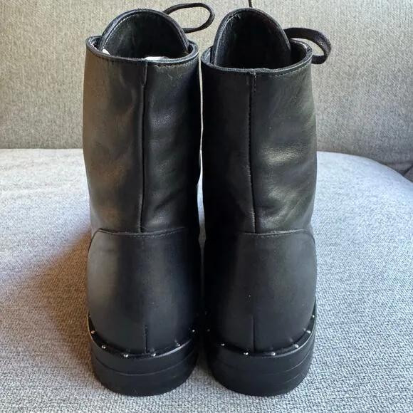 Freda Salvador Ralf Boots Combat Silver Hardware Black Leather Sz 8.5