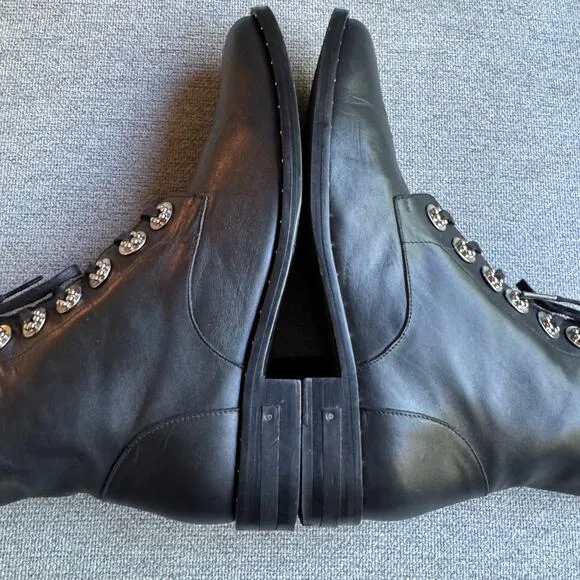 Freda Salvador Ralf Boots Combat Silver Hardware Black Leather Sz 8.5
