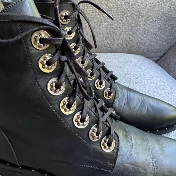 Freda Salvador Ralf Boots Combat Silver Hardware Black Leather Sz 8.5