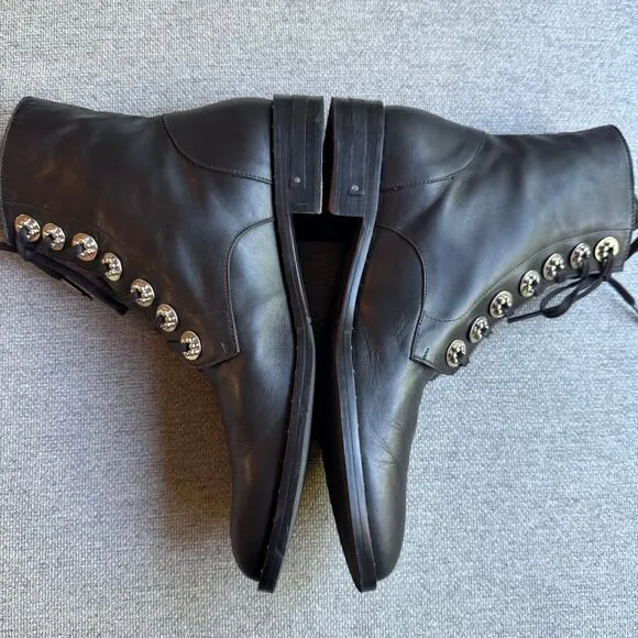 Freda Salvador Ralf Boots Combat Silver Hardware Black Leather Sz 8.5