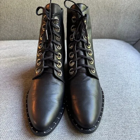 Freda Salvador Ralf Boots Combat Silver Hardware Black Leather Sz 8.5