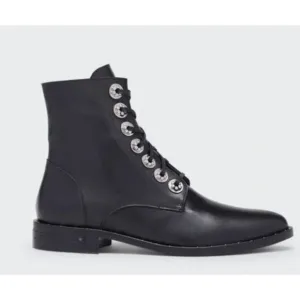 Freda Salvador Ralf Boots Combat Silver Hardware Black Leather Sz 8.5