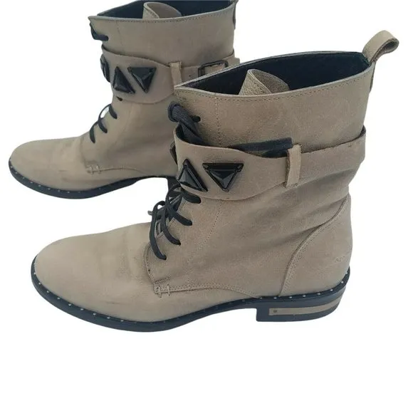 Freda Salvador Women's Combat Boots Size 6 Gray 100% Leather Jeweled