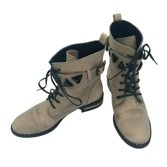 Freda Salvador Women's Combat Boots Size 6 Gray 100% Leather Jeweled