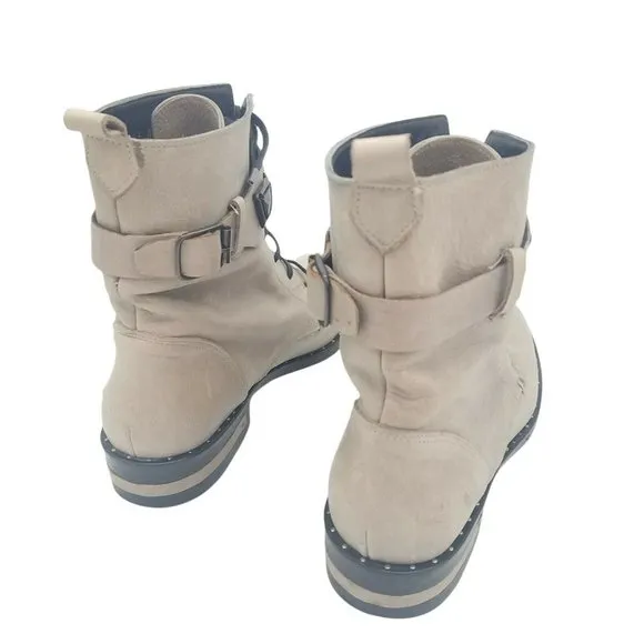 Freda Salvador Women's Combat Boots Size 6 Gray 100% Leather Jeweled