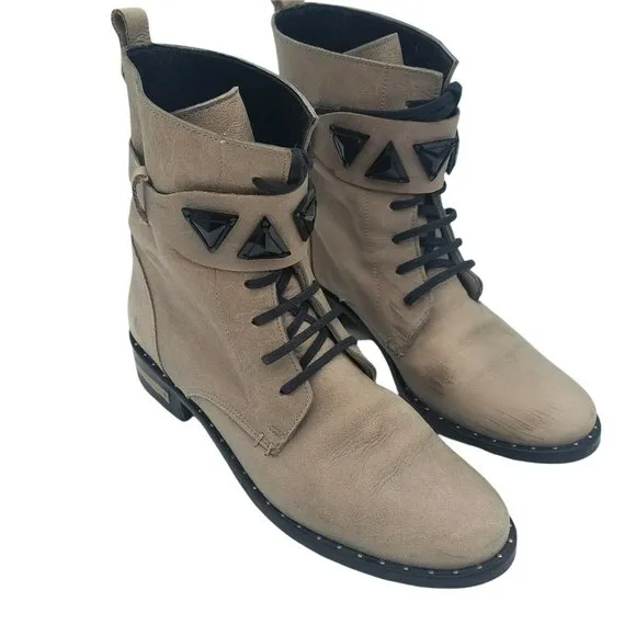 Freda Salvador Women's Combat Boots Size 6 Gray 100% Leather Jeweled
