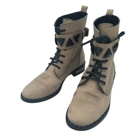Freda Salvador Women's Combat Boots Size 6 Gray 100% Leather Jeweled