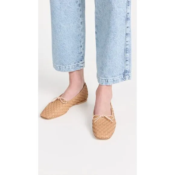 Freda Salvador Woven Leather Jada Flats - 7.5 - Latte Closed Woven Calf