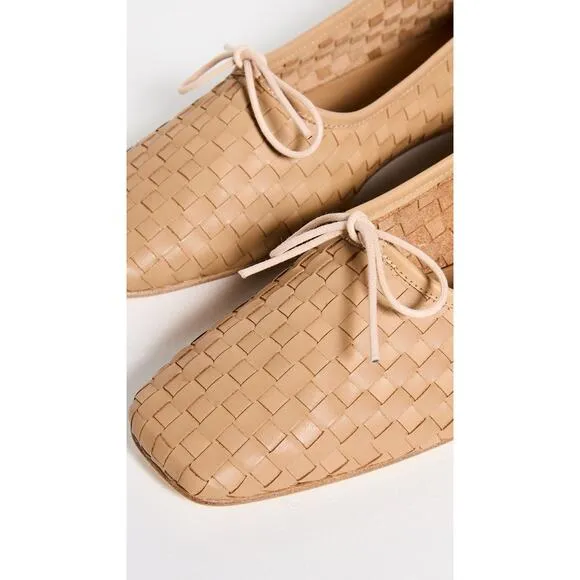 Freda Salvador Woven Leather Jada Flats - 7.5 - Latte Closed Woven Calf