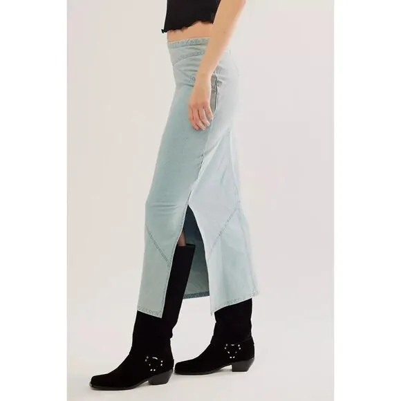 Free People $98 Muse Moment Mid Rise Chambray Slip Skirt NEW