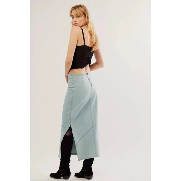 Free People $98 Muse Moment Mid Rise Chambray Slip Skirt NEW