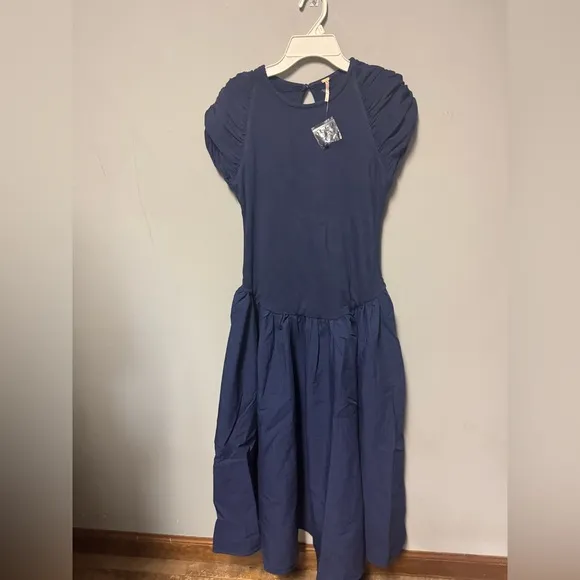 Free People Afternoon Elegance Midi Dress in Indigo Pura Retail $148 NWOT